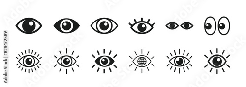 Icon set representing eyes, seeing, observation, etc.