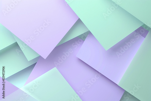 Overlapping geometric shapes in a duotone of lavender and mint, modern and harmonious.