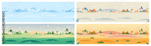 Landscape panoramic background in minimalist style. Vector nature illustration set