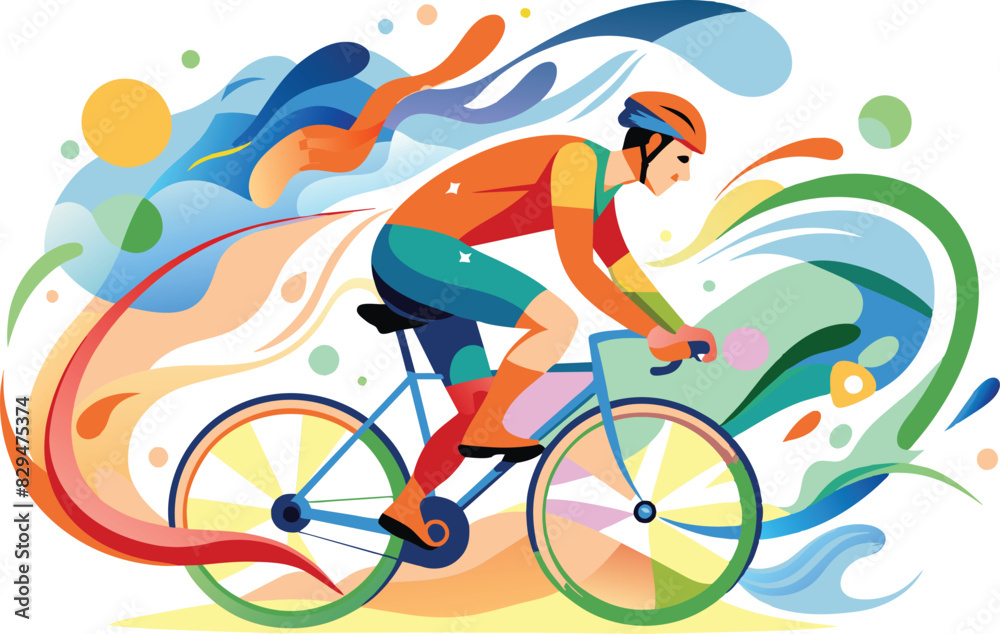Fototapeta premium Cyclist, flat illustration, vector illustration.
