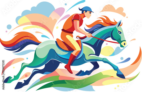 Equestrian, flat illustration, vector illustration.