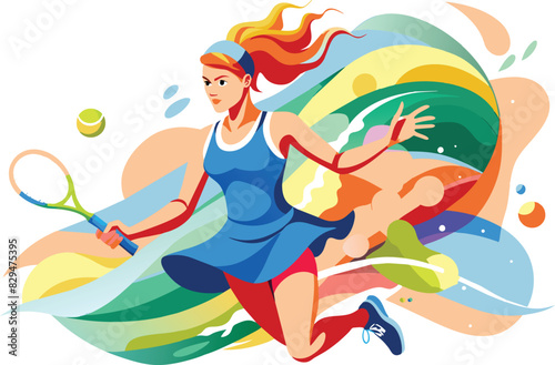 Female tennis player, flat illustration, vector illustration.