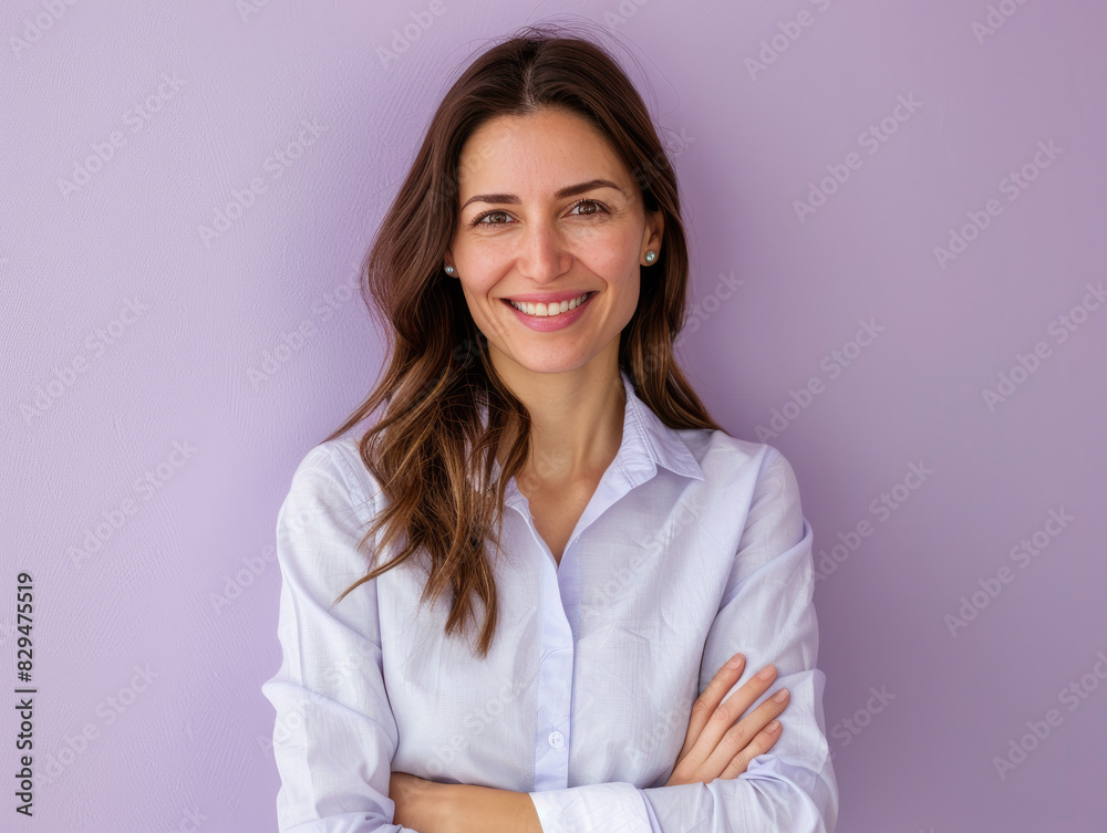 Closeup photo portrait of an european woman smiling. Isolated on pink background Closeup photo portrait of an european woman smiling. Isolated on pink background