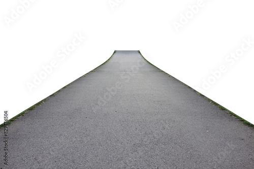 Straight, clean asphalt road with no traffic lane - on isolated transparent background.