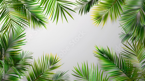 Green plam leaf frame isolated on white background  green leaf of palm tree isolated on white background