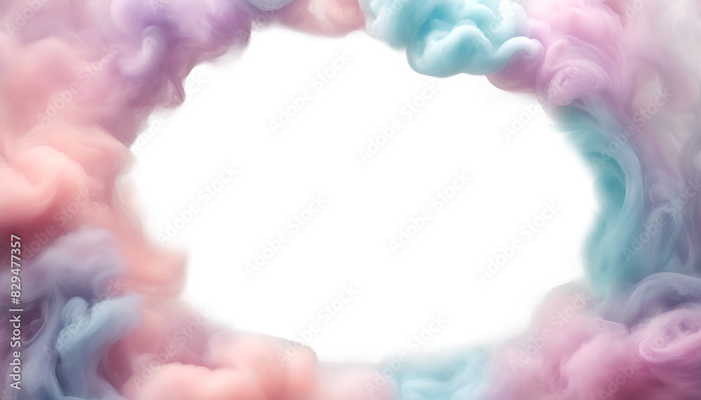 Circular frame of swirling pastel pink and blue smoke isolate on transparent background, cutout, png Circular frame of swirling pastel pink and blue smoke isolate on transparent background, cutout, png