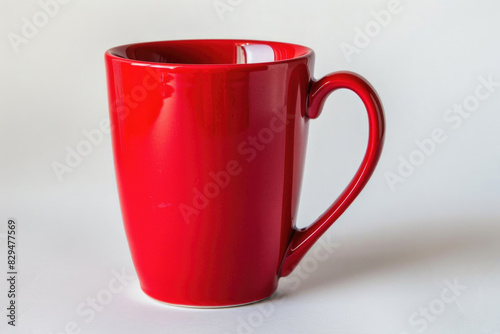 A bright red ceramic mug with a sturdy handle