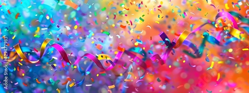 abstract banner for congratulations, a burst of colorful confetti and streamers, bright and lively with a festive atmosphere, joyful and celebratory mood, digital illustration photo