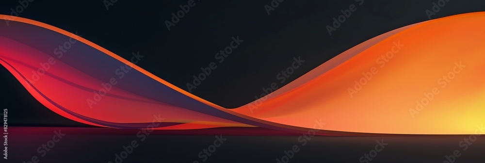 Fototapeta premium red, orange gradient, curved shape, black background, 3d render, simple shapes, in the style of simple, minimal, green light aspect ratio 3:1, for banner, landing page, website