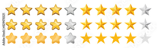 Five stars customer product rating review flat icon for apps and websites. Stars collection. Star vector icons
