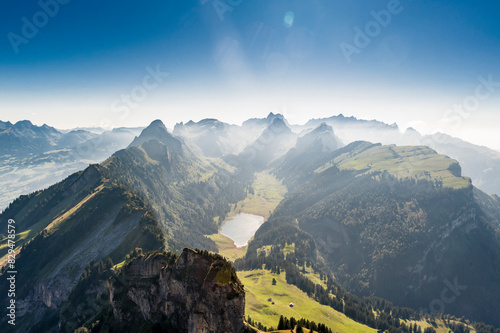  Switzerland, Hoher Kasten mountain and Saemtisersee lake in summer photo
