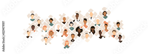 Different people in puzzles. Diversity concept.