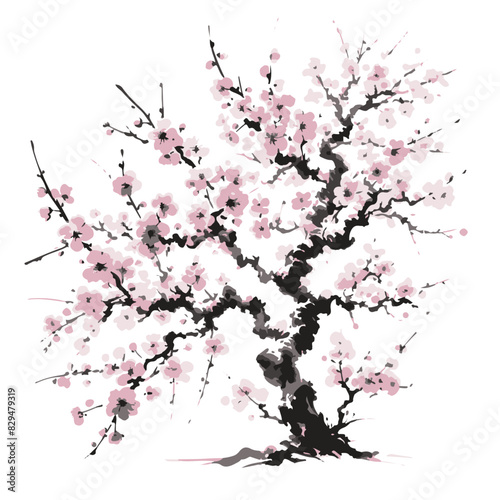 水彩　桜の木　浮世絵