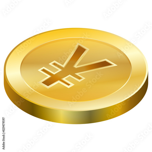 Isometric gold coin with japanese yen symbol on it