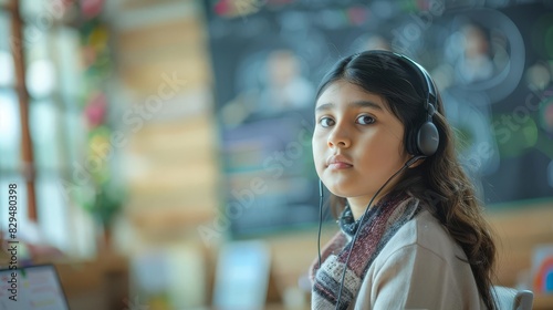 Photo of Homeschool Asian little young girl learning online class from school teacher by remote internet meeting application due to coronavirus pandemic