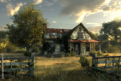 old wooden house in the middle of the field