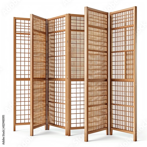 The room divider is made of 6 panels, each panel is made of wood and has a grid design