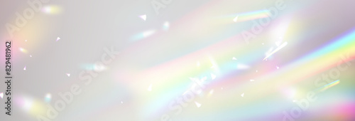 Optical rainbow lights, glare, leak, streak overlay. Iridescent crystal leak glare reflection effect. A set of colourful vector lens and light flare transparent effects