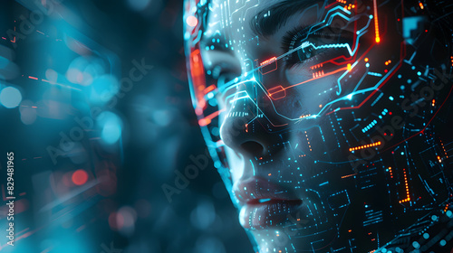 Artificial intelligence concept. Futuristic sci-fi AI cyber super computer. Future technology cyberspace. Humanoid cyborg