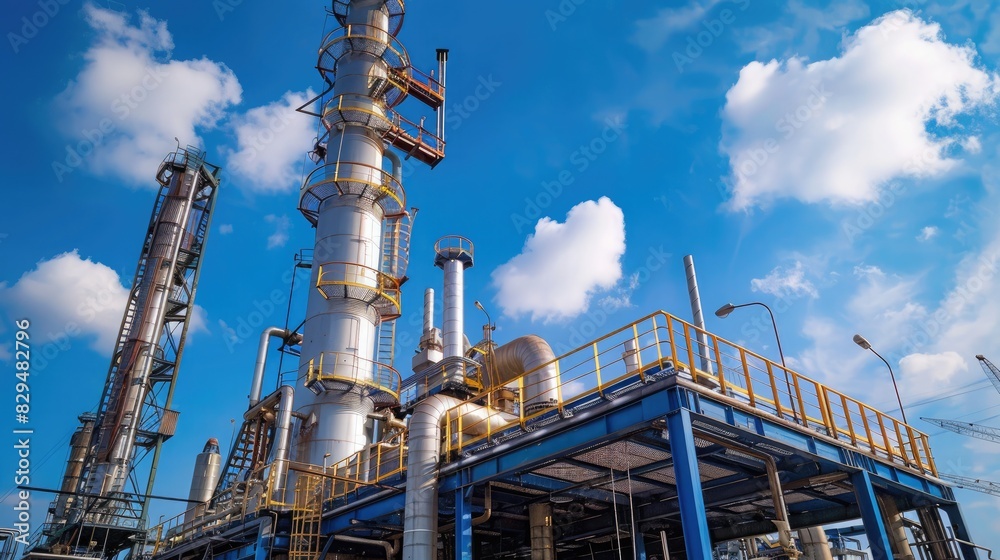 Fototapeta premium Oil Refinery. Industrial Plant Illuminated Amidst Pollution and Energy Production