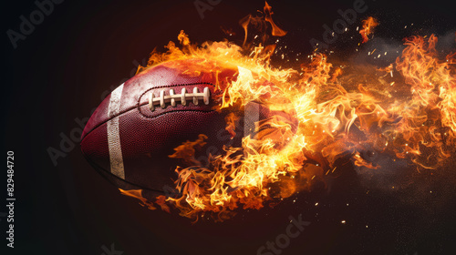 A burning rugby ball in flight.