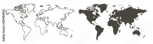 Map of world on transparent background. World map vector, isolated on white background. Flat Earth, gray map template for web site pattern.