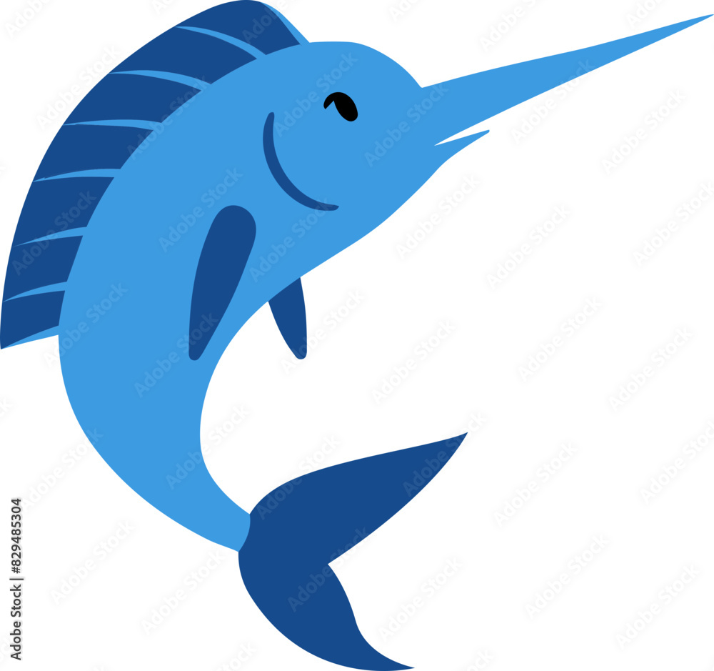 Fototapeta premium Sailfish Blue Marine Cartoon Illustration Kids Clipart
