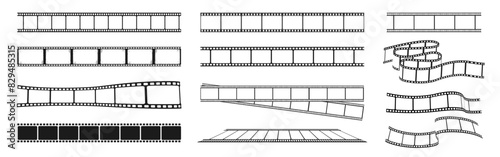 Old grunge movie film long strip set, vintage filmstrip roll frame, vector photo background. Film strip icon.Video tape photo film strip frame vector