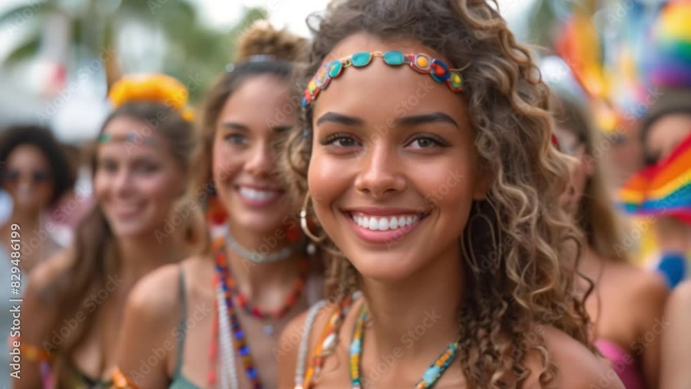 A group of friends joins in the LGBTQ parade on the concept of gender equality. A group of friends joins in the LGBTQ parade on the concept of gender equality.
