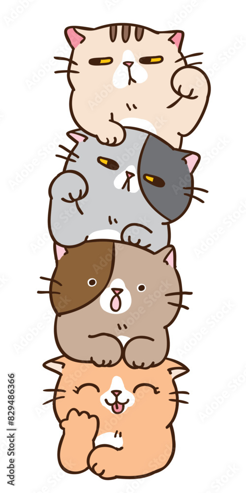 Vector Illustration of Funny Cartoon Cat Pile on Isolated Background Vector Illustration of Funny Cartoon Cat Pile on Isolated Background