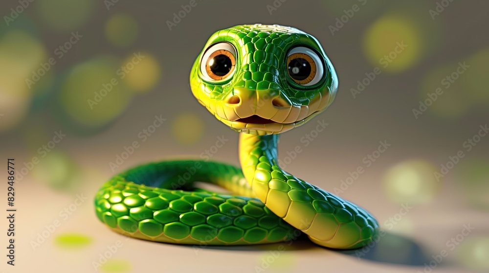 Beautiful cartoon friendly snake with colorful scales on an abstract background with bokeh and highlights Beautiful cartoon friendly snake with colorful scales on an abstract background with bokeh and highlights