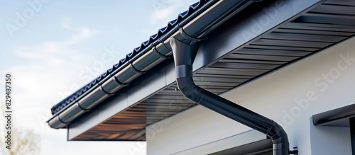 sleek black roof gutter and downpipe on modern home architectural detail system