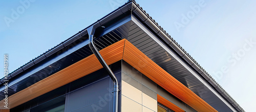 sleek black roof gutter and downpipe on modern home architectural detail system