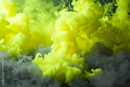 Dark grey loops intermingle with neon yellow smoke for a dynamic stage backdrop.