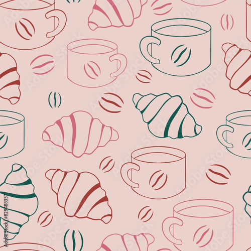 Coffee and croissant repeat pattern design