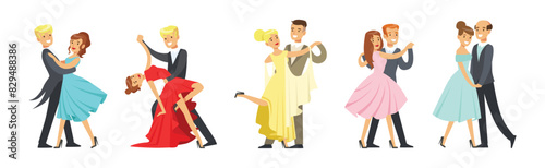 Professional Dancer Couple Dancing on Stage Vector Set