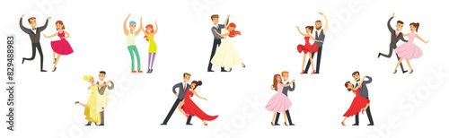 Professional Dancer Couple Dancing on Stage Vector Set