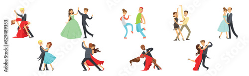 Professional Dancer Couple Dancing on Stage Vector Set
