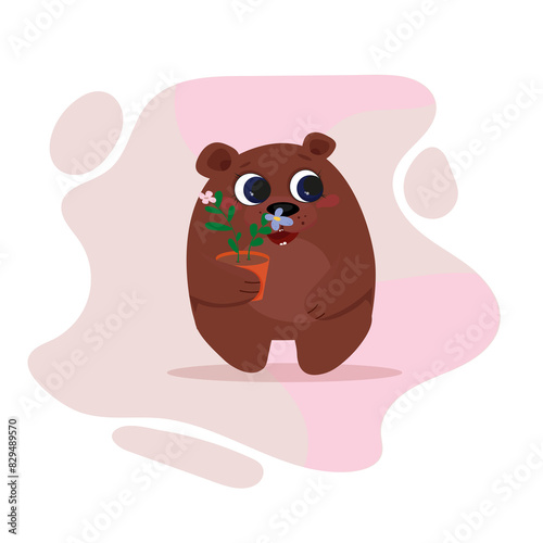cute bear with a pot of tsets