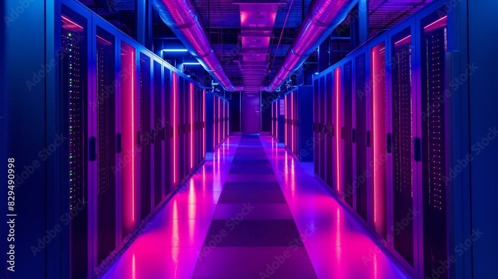 Symmetrical Display, Azure-Powered Data Center in Electric Blue and Purple Symmetrical Display, Azure-Powered Data Center in Electric Blue and Purple