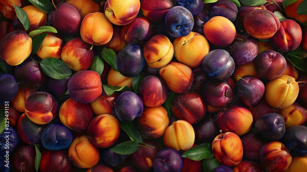 A vibrant assortment of ripe plums and apricots with their rich colors and textures, showcasing the freshness and appeal of these summer fruits - Generative AI A vibrant assortment of ripe plums and apricots with their rich colors and textures, showcasing the freshness and appeal of these summer fruits - Generative AI