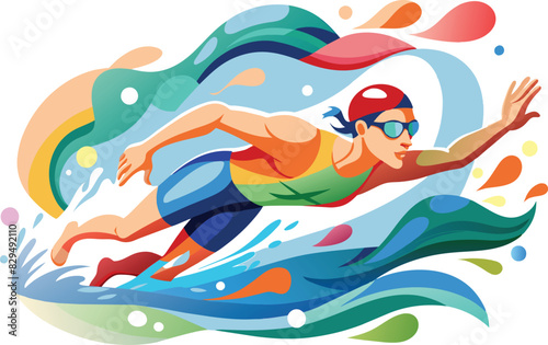 Swimmer, flat illustration, vector illustration.