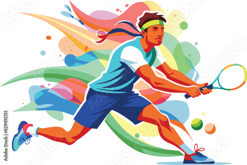 Male tennis player, flat illustration, vector illustration.