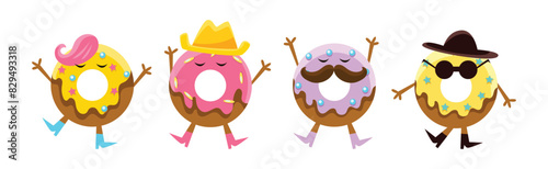 Funny Kawaii Pastry and Sweet Confection Character with Face and Arms Vector Set