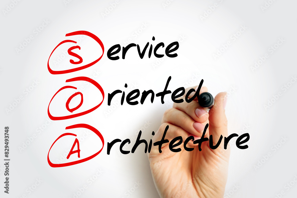 Fototapeta premium SOA - Service Oriented Architecture is an architectural style that supports service orientation, acronym text concept with marker