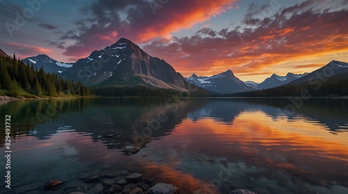 shows a beautiful mountain lake at sunset © Free