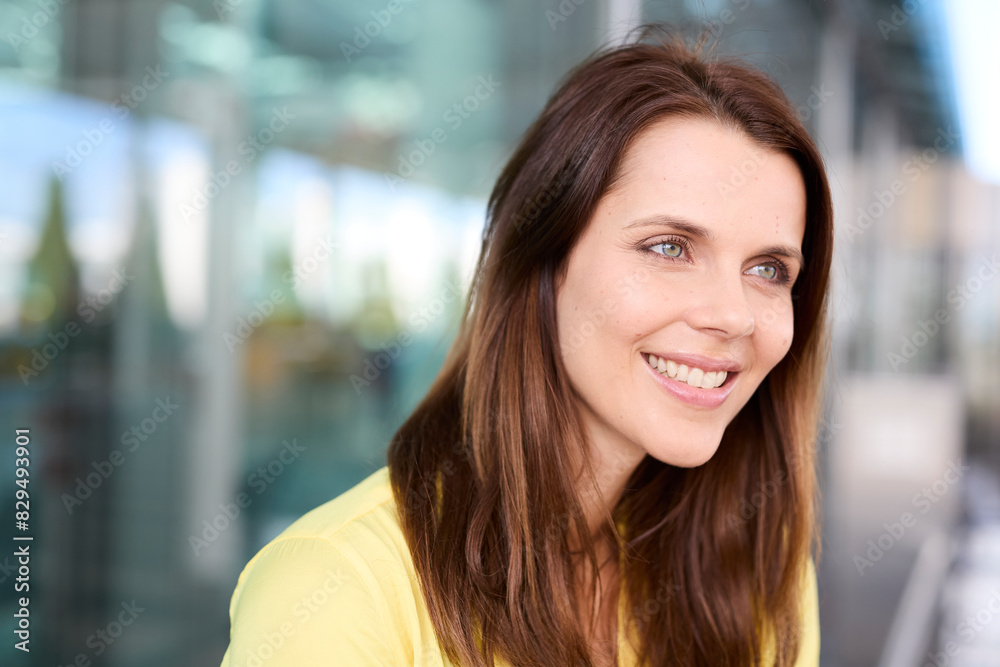 custom made wallpaper toronto digitalSmiling woman with brown hair at airport