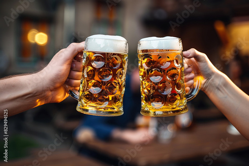 Generative ai on theme of foamy German beer in large glass mug for celebration holiday Oktoberfest photo