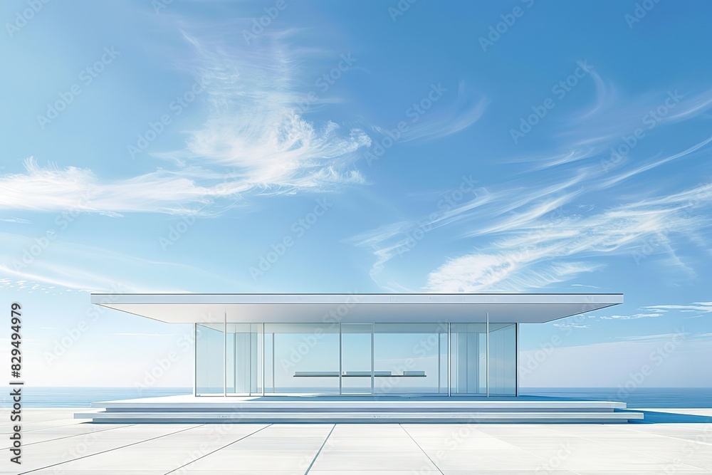 Tranquil Minimalist White Building with Glass Walls Tranquil Minimalist White Building with Glass Walls