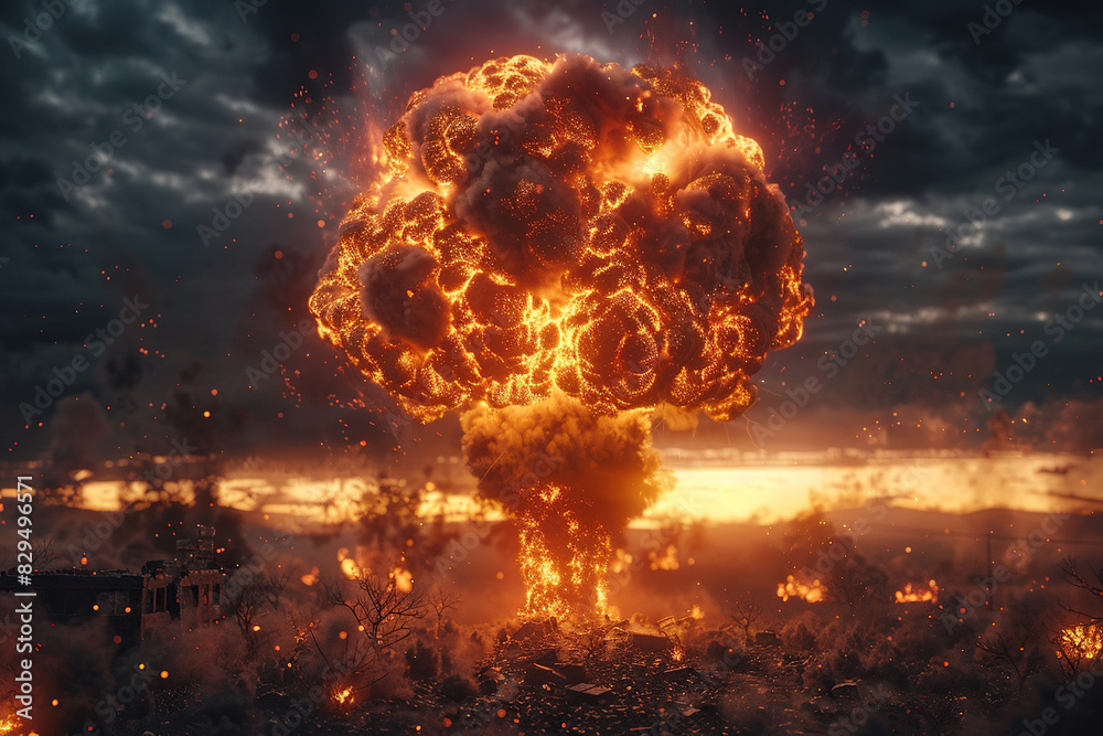 Generative ai on theme of scary nuclear explosion in outdoor, mushroom cloud of nuclear weapons Generative ai on theme of scary nuclear explosion in outdoor, mushroom cloud of nuclear weapons